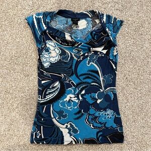 Blue abstract floral print Ann Taylor top